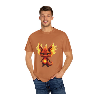 Unisex Garment-Dyed T-Shirt with Fiery Fantasy Creature Design