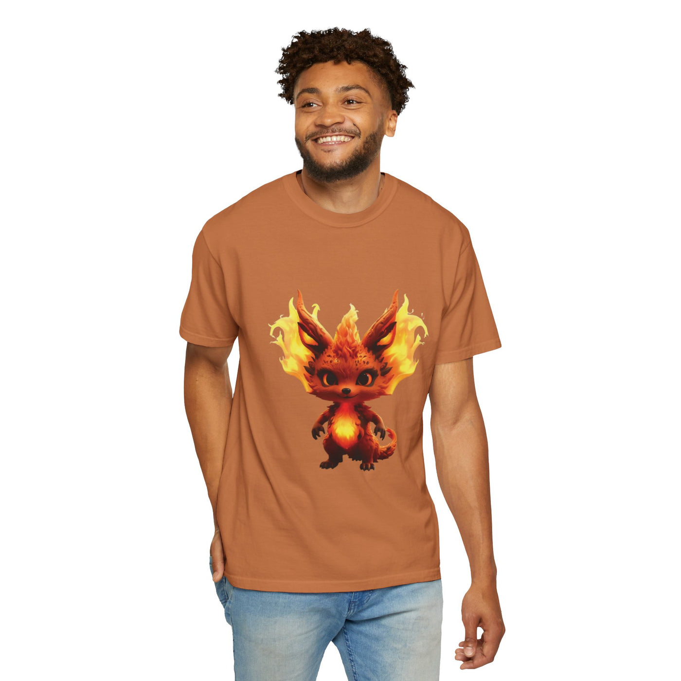 Unisex Garment-Dyed T-Shirt with Fiery Fantasy Creature Design