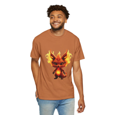 Unisex Garment-Dyed T-Shirt with Fiery Fantasy Creature Design