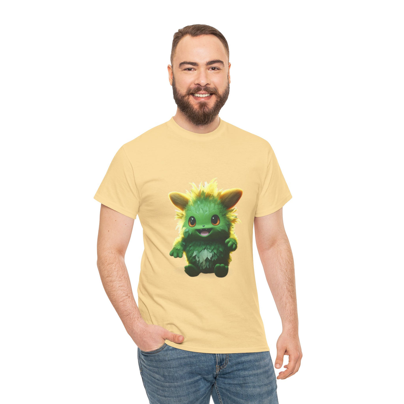 Cute Green Creature Unisex Heavy Cotton Tee | Fun Graphic Tee for Kids & Young Adults