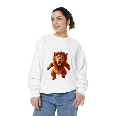 Playful Lion Graphic Unisex Sweatshirt - Garment-Dyed Comfort