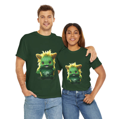 Cute Green Creature Unisex Heavy Cotton Tee | Fun Graphic Tee for Kids & Young Adults