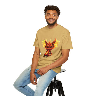 Unisex Garment-Dyed T-Shirt with Fiery Fantasy Creature Design