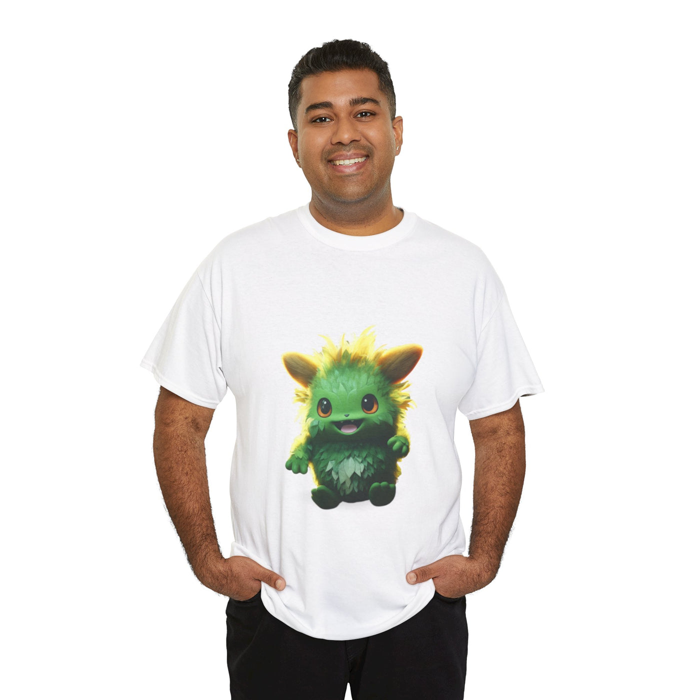 Cute Green Creature Unisex Heavy Cotton Tee | Fun Graphic Tee for Kids & Young Adults