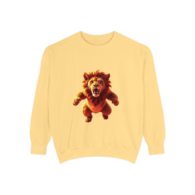 Playful Lion Graphic Unisex Sweatshirt - Garment-Dyed Comfort