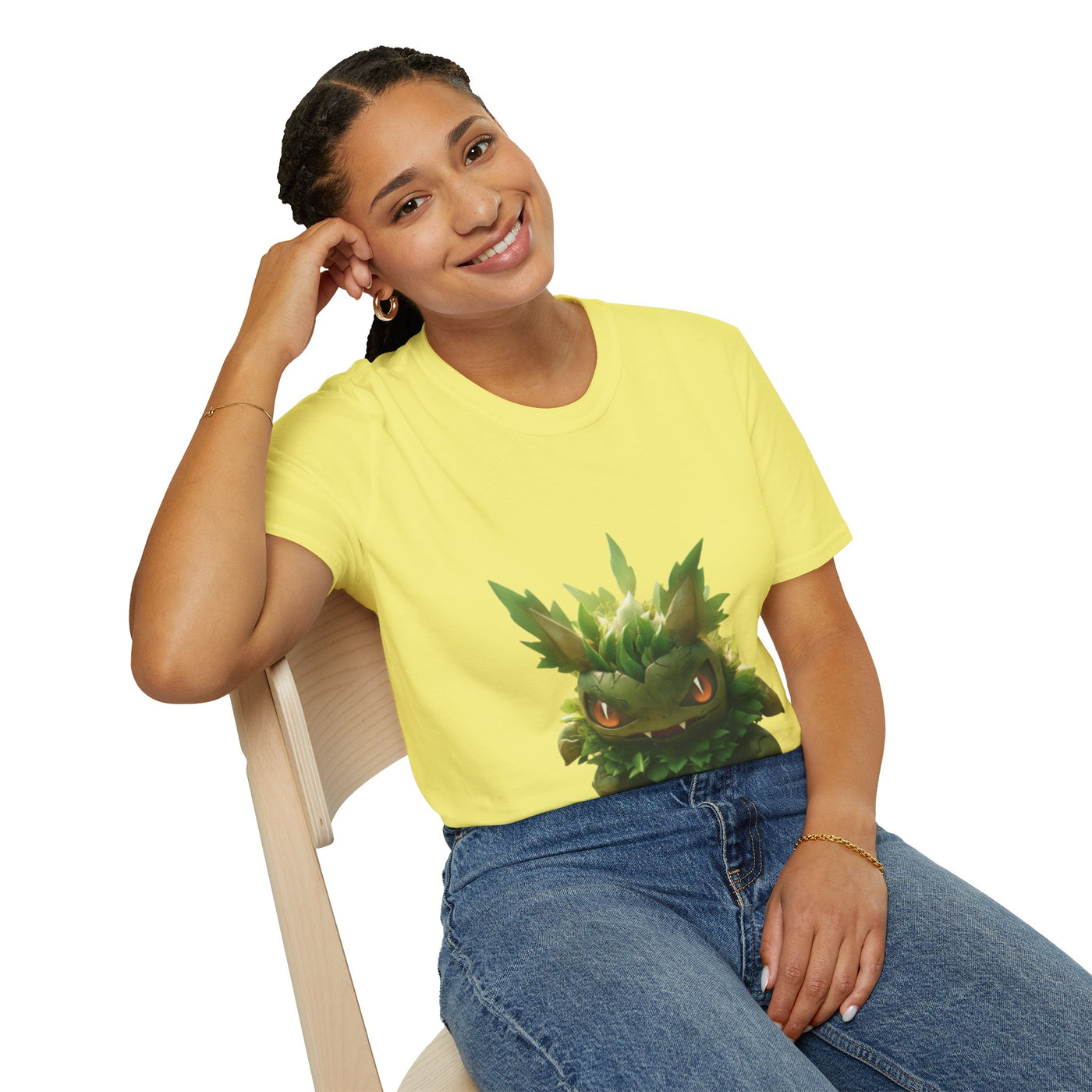 Cute Nature-Inspired Unisex Softstyle T-Shirt with Leaf Monster Design