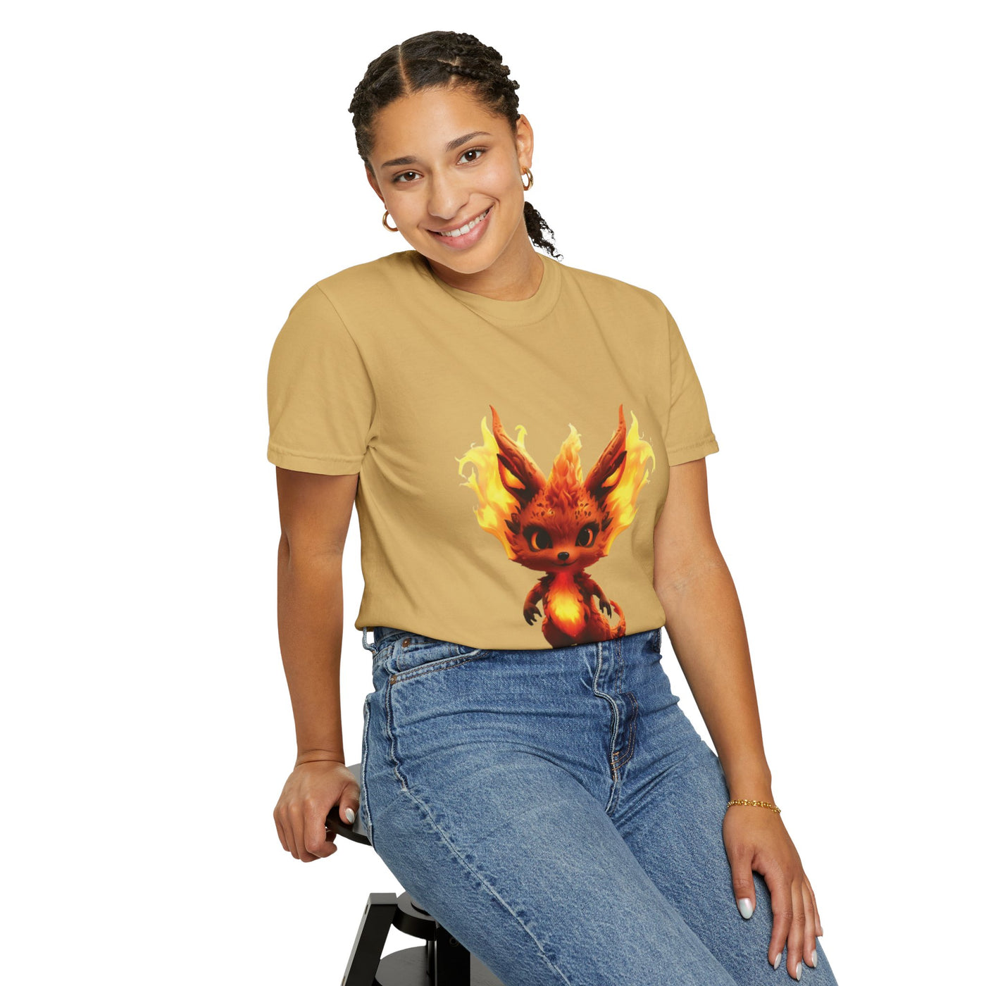 Unisex Garment-Dyed T-Shirt with Fiery Fantasy Creature Design