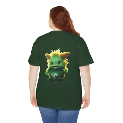 Cute Green Creature Unisex Heavy Cotton Tee | Fun Graphic Tee for Kids & Young Adults