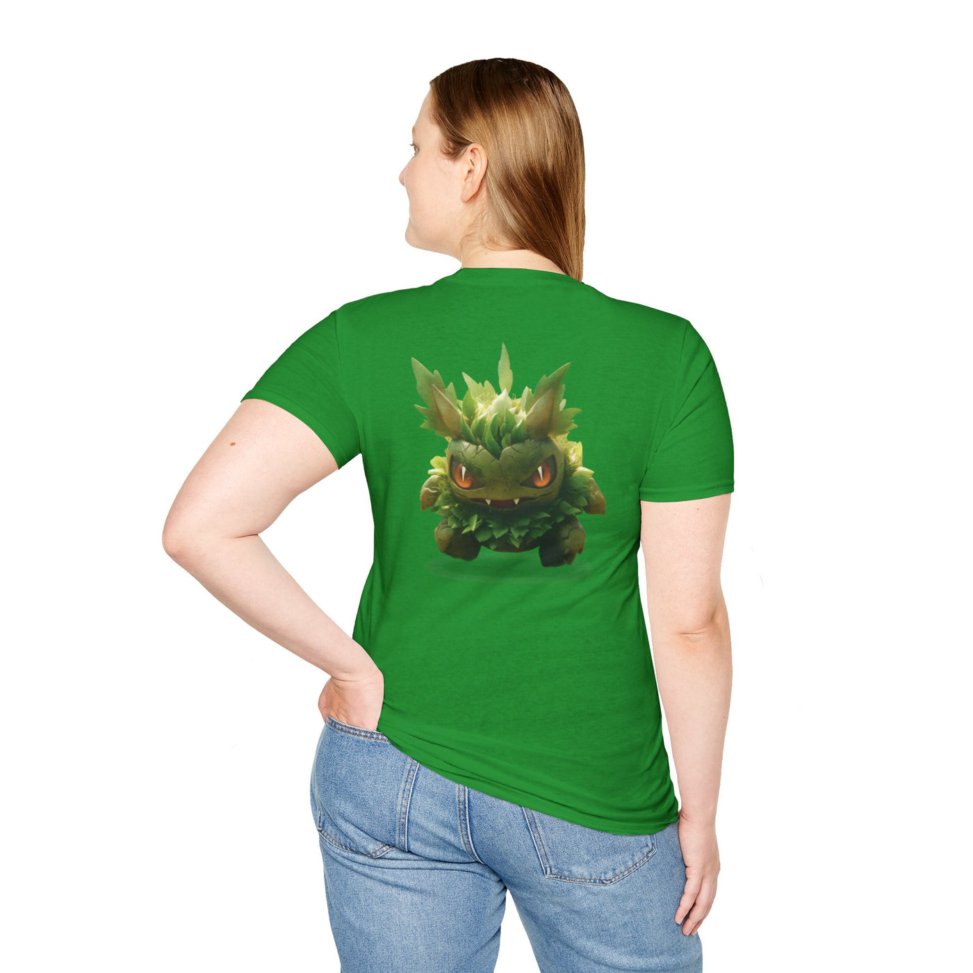 Cute Nature-Inspired Unisex Softstyle T-Shirt with Leaf Monster Design
