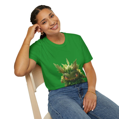 Cute Nature-Inspired Unisex Softstyle T-Shirt with Leaf Monster Design