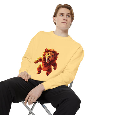 Playful Lion Graphic Unisex Sweatshirt - Garment-Dyed Comfort