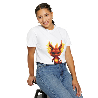 Unisex Garment-Dyed T-Shirt with Fiery Fantasy Creature Design