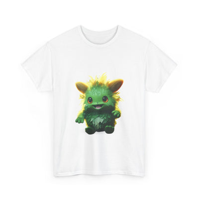 Cute Green Creature Unisex Heavy Cotton Tee | Fun Graphic Tee for Kids & Young Adults