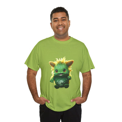 Cute Green Creature Unisex Heavy Cotton Tee | Fun Graphic Tee for Kids & Young Adults