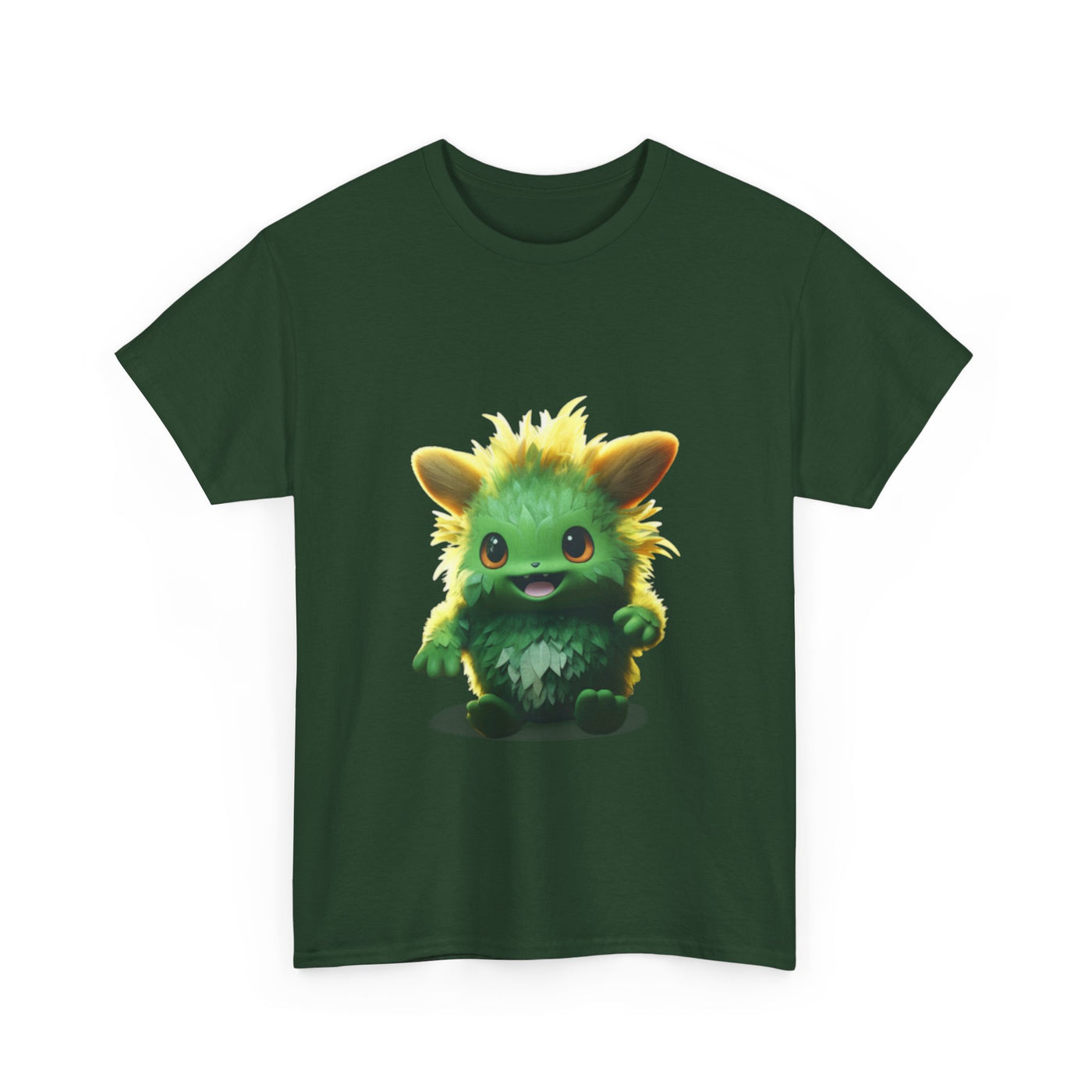 Cute Green Creature Unisex Heavy Cotton Tee | Fun Graphic Tee for Kids & Young Adults