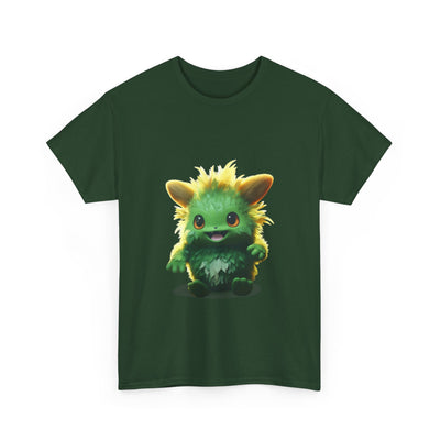 Cute Green Creature Unisex Heavy Cotton Tee | Fun Graphic Tee for Kids & Young Adults