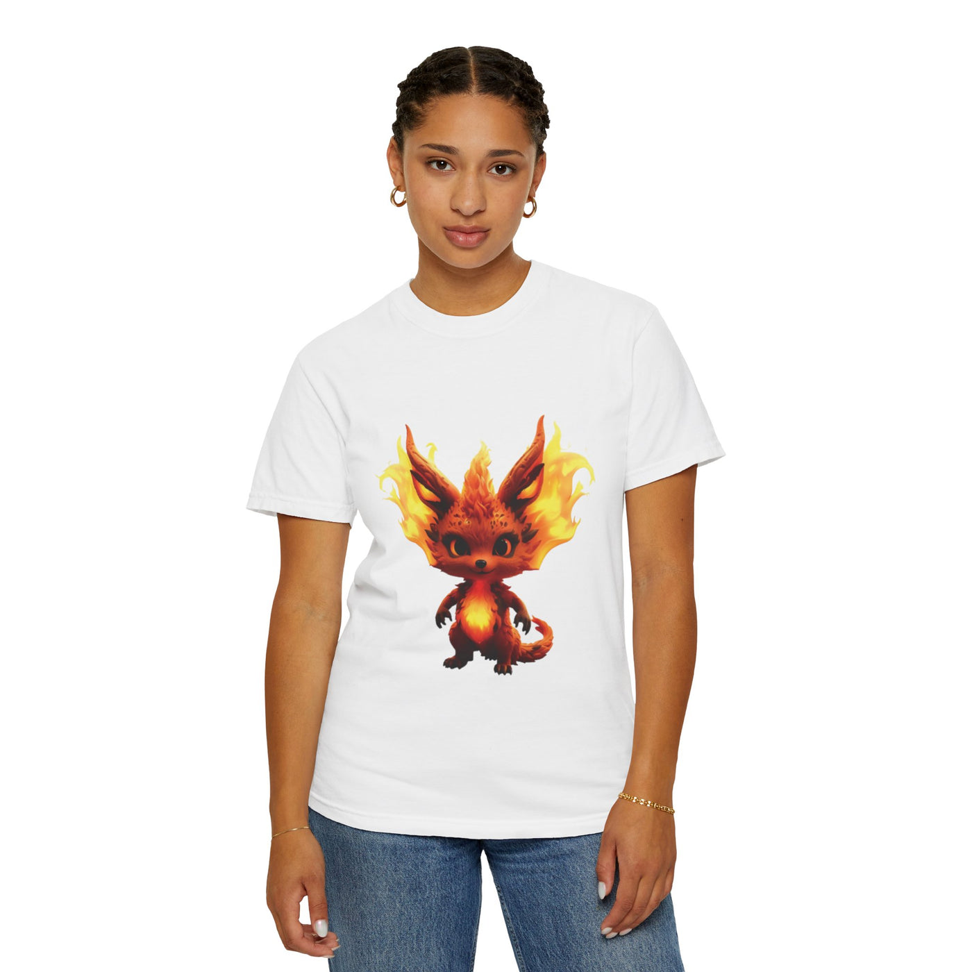 Unisex Garment-Dyed T-Shirt with Fiery Fantasy Creature Design