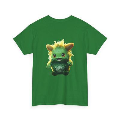 Cute Green Creature Unisex Heavy Cotton Tee | Fun Graphic Tee for Kids & Young Adults
