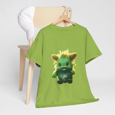 Cute Green Creature Unisex Heavy Cotton Tee | Fun Graphic Tee for Kids & Young Adults