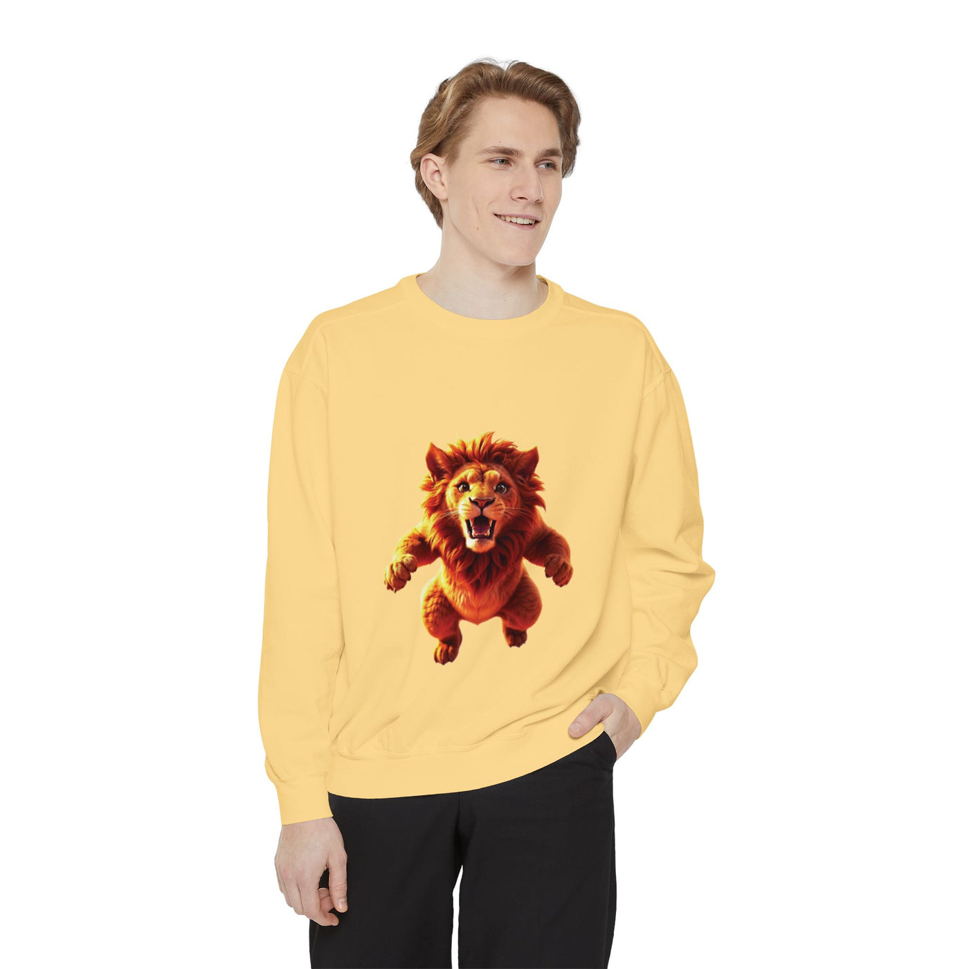 Playful Lion Graphic Unisex Sweatshirt - Garment-Dyed Comfort