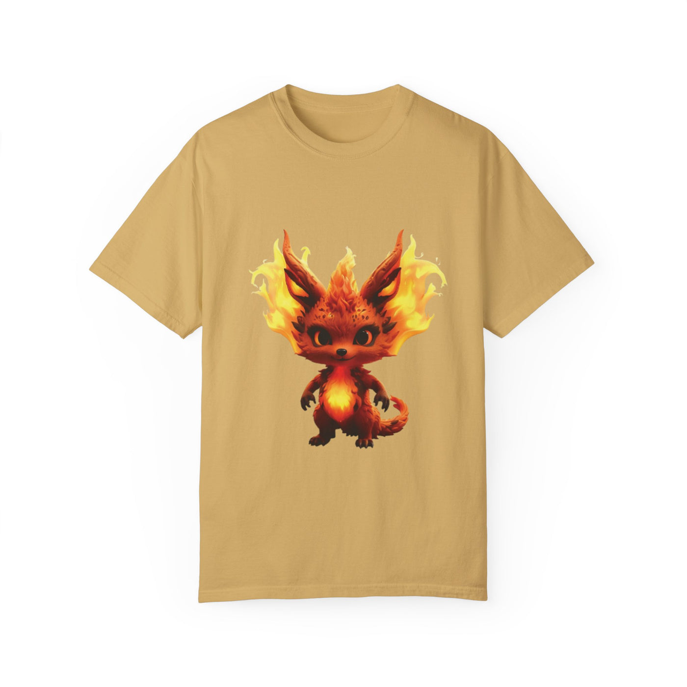 Unisex Garment-Dyed T-Shirt with Fiery Fantasy Creature Design