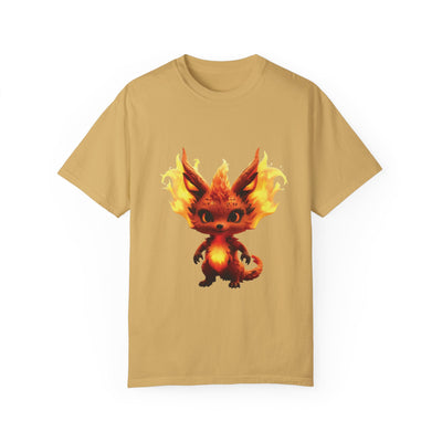 Unisex Garment-Dyed T-Shirt with Fiery Fantasy Creature Design