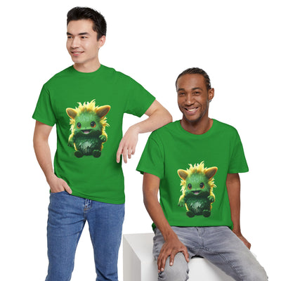 Cute Green Creature Unisex Heavy Cotton Tee | Fun Graphic Tee for Kids & Young Adults