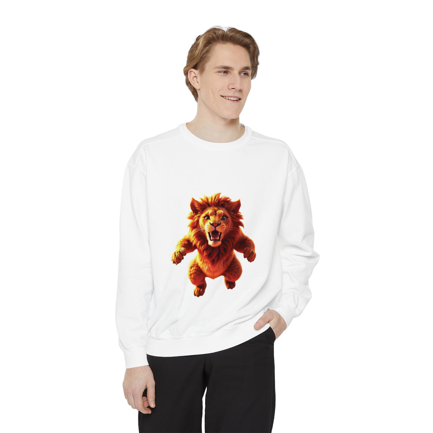 Playful Lion Graphic Unisex Sweatshirt - Garment-Dyed Comfort