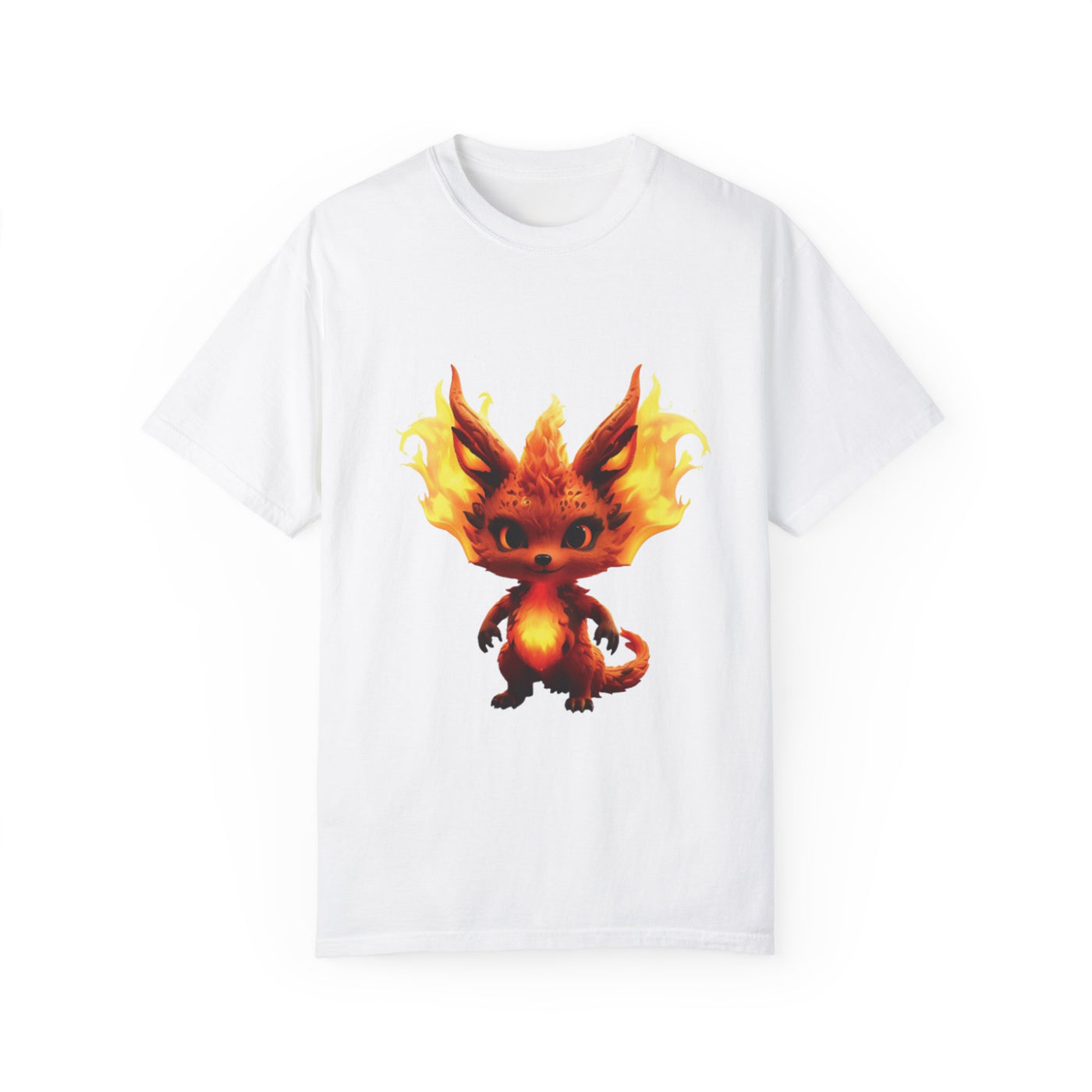 Unisex Garment-Dyed T-Shirt with Fiery Fantasy Creature Design