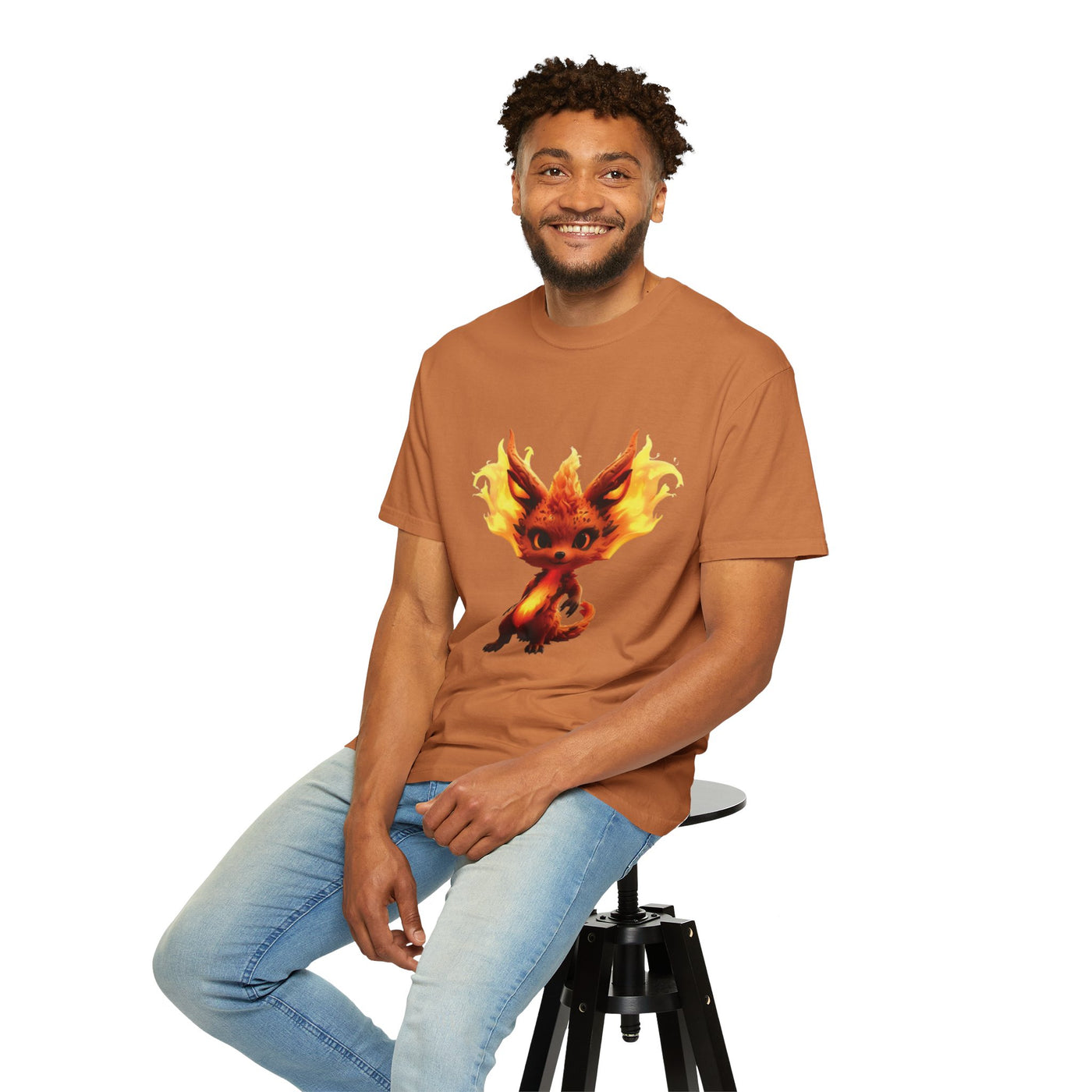 Unisex Garment-Dyed T-Shirt with Fiery Fantasy Creature Design