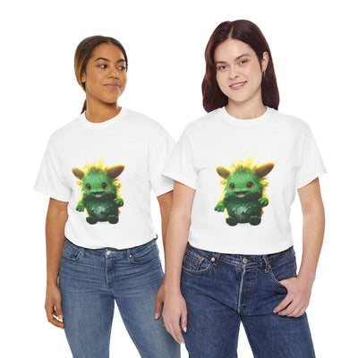 Cute Green Creature Unisex Heavy Cotton Tee | Fun Graphic Tee for Kids & Young Adults
