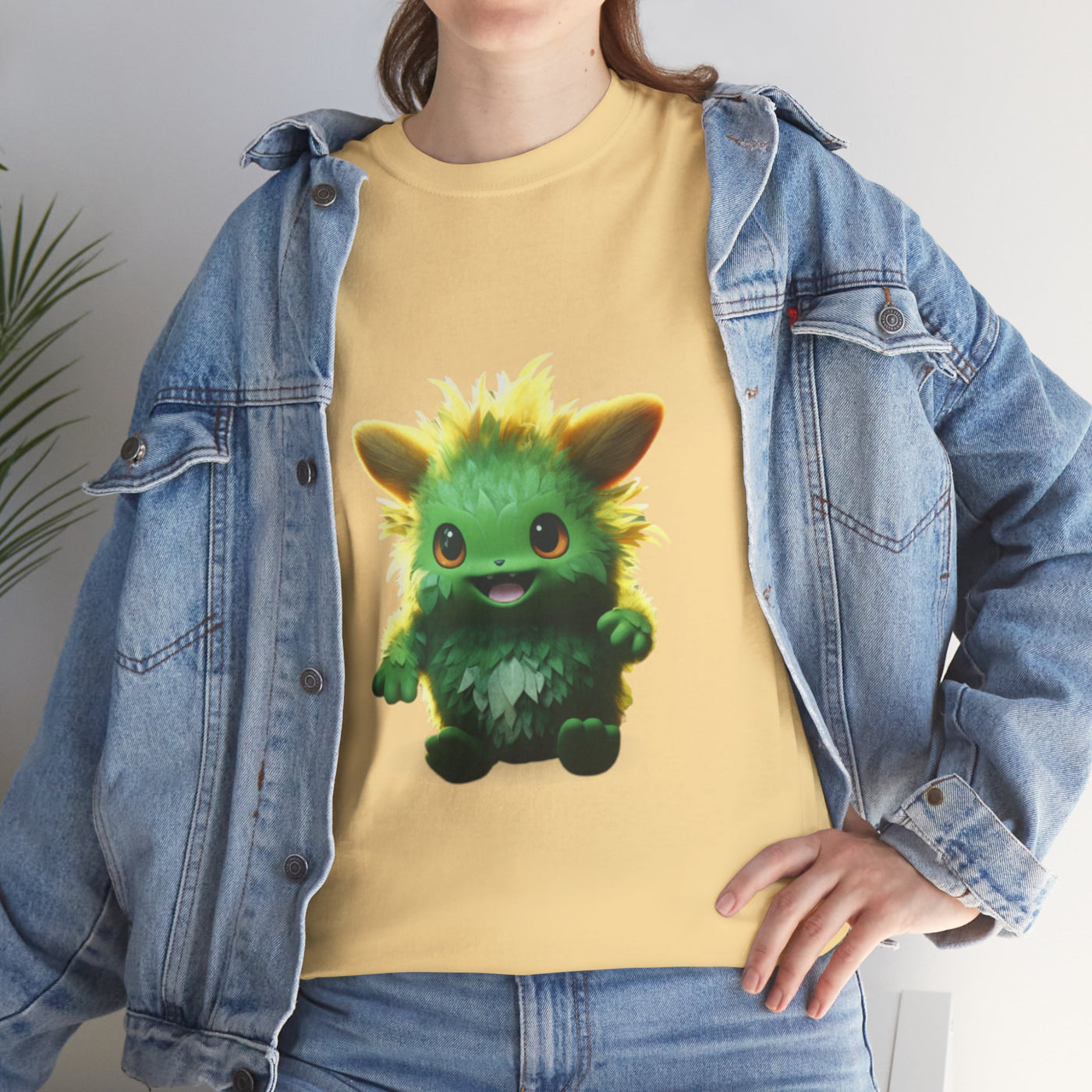 Cute Green Creature Unisex Heavy Cotton Tee | Fun Graphic Tee for Kids & Young Adults