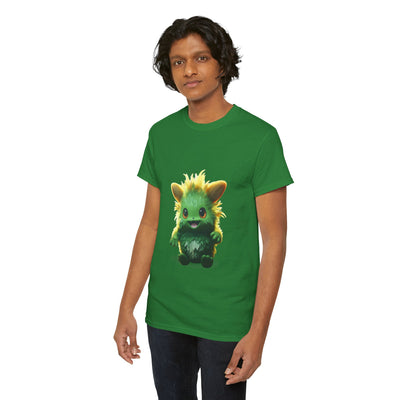 Cute Green Creature Unisex Heavy Cotton Tee | Fun Graphic Tee for Kids & Young Adults