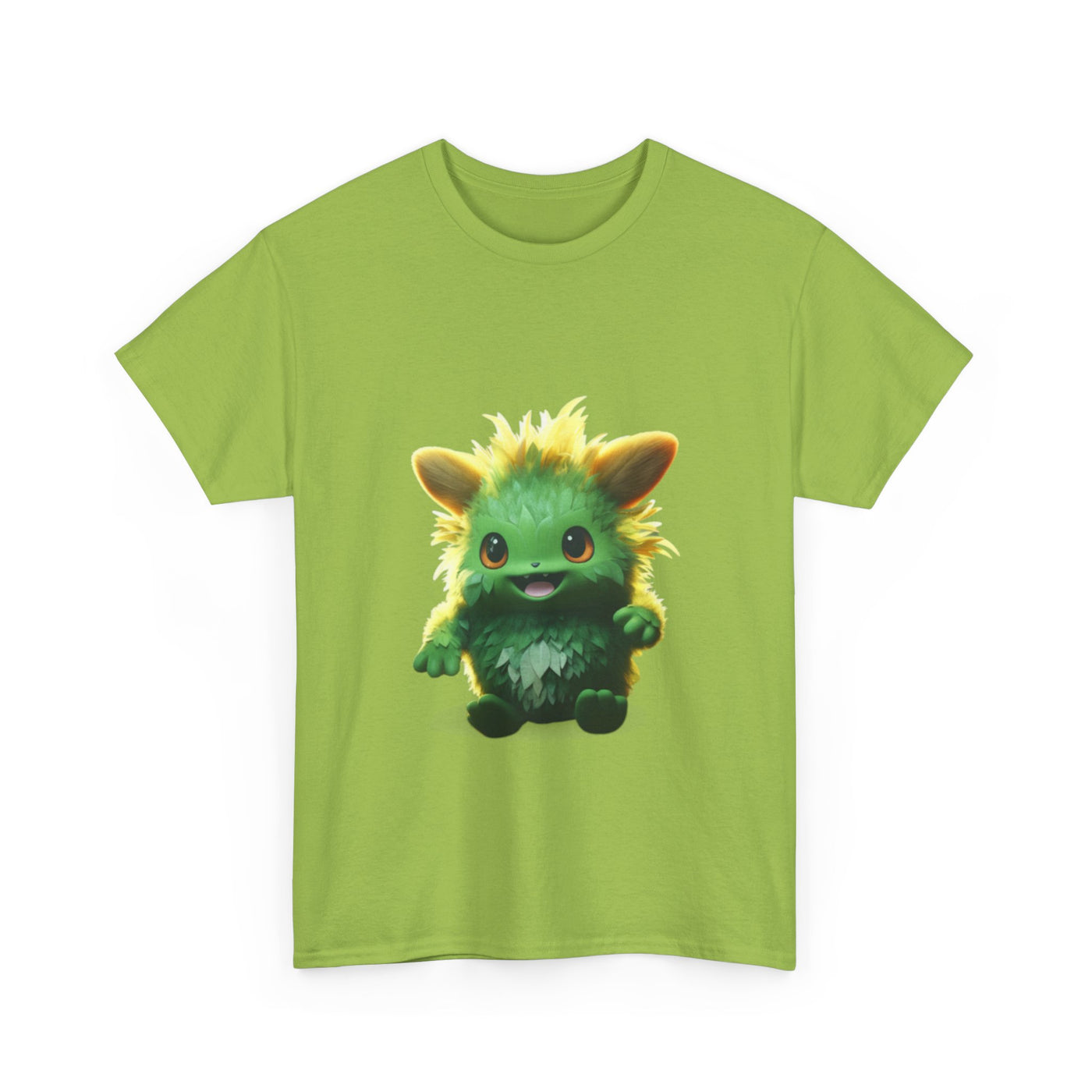 Cute Green Creature Unisex Heavy Cotton Tee | Fun Graphic Tee for Kids & Young Adults