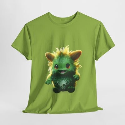 Cute Green Creature Unisex Heavy Cotton Tee | Fun Graphic Tee for Kids & Young Adults
