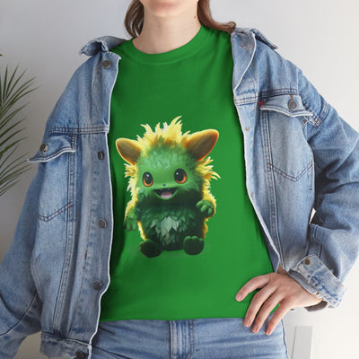 Cute Green Creature Unisex Heavy Cotton Tee | Fun Graphic Tee for Kids & Young Adults