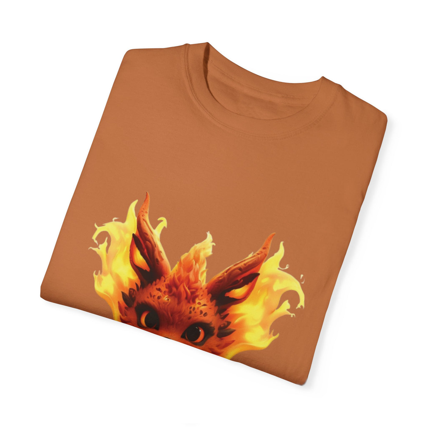 Unisex Garment-Dyed T-Shirt with Fiery Fantasy Creature Design