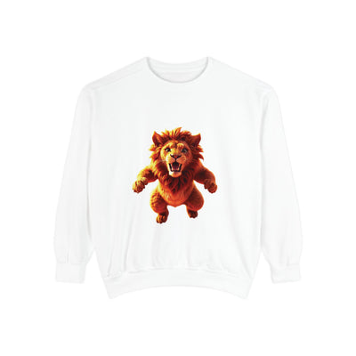 Playful Lion Graphic Unisex Sweatshirt - Garment-Dyed Comfort