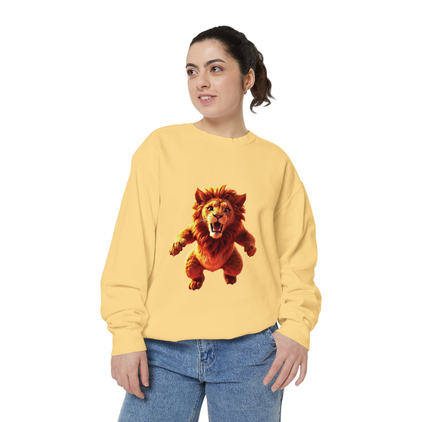 Playful Lion Graphic Unisex Sweatshirt - Garment-Dyed Comfort