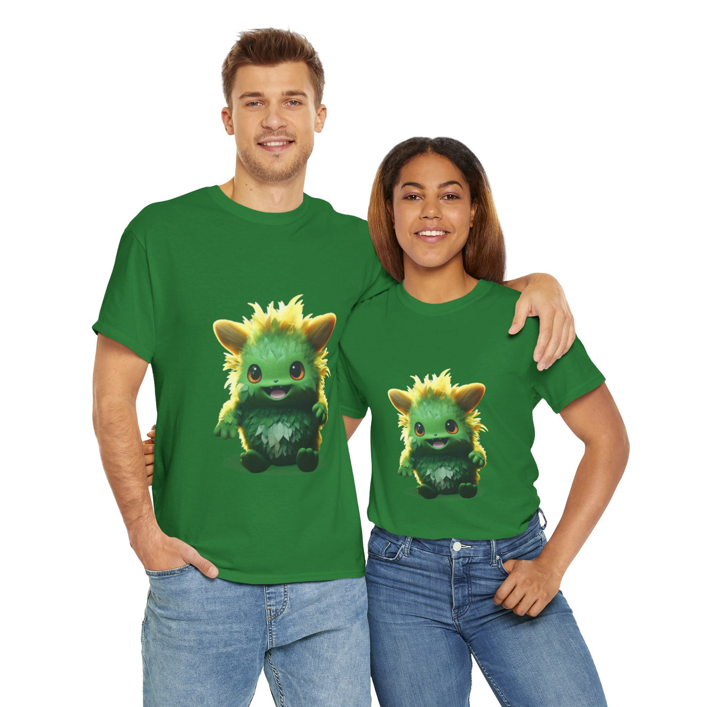 Cute Green Creature Unisex Heavy Cotton Tee | Fun Graphic Tee for Kids & Young Adults