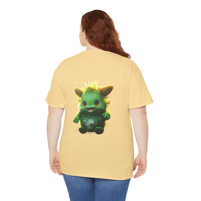 Cute Green Creature Unisex Heavy Cotton Tee | Fun Graphic Tee for Kids & Young Adults