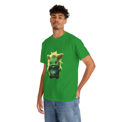 Cute Green Creature Unisex Heavy Cotton Tee | Fun Graphic Tee for Kids & Young Adults