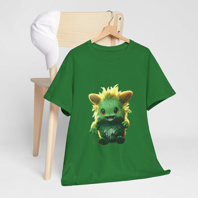 Cute Green Creature Unisex Heavy Cotton Tee | Fun Graphic Tee for Kids & Young Adults