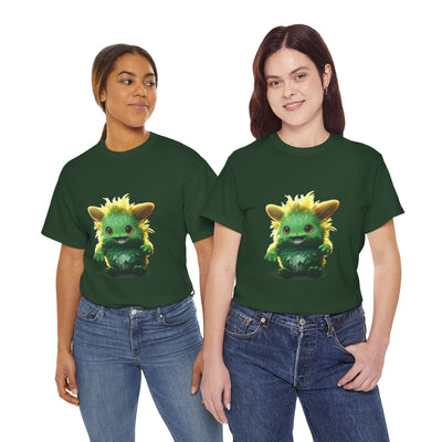 Cute Green Creature Unisex Heavy Cotton Tee | Fun Graphic Tee for Kids & Young Adults