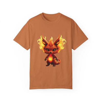 Unisex Garment-Dyed T-Shirt with Fiery Fantasy Creature Design