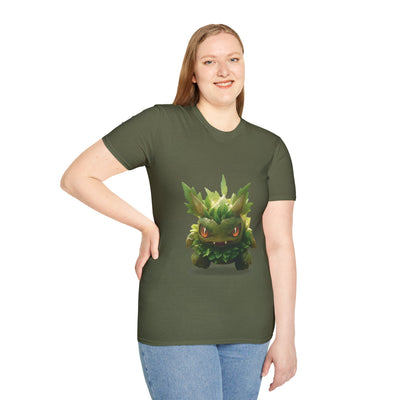 Cute Nature-Inspired Unisex Softstyle T-Shirt with Leaf Monster Design