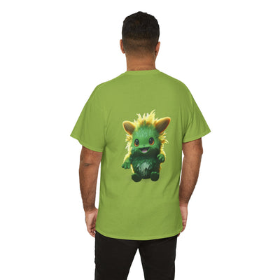 Cute Green Creature Unisex Heavy Cotton Tee | Fun Graphic Tee for Kids & Young Adults