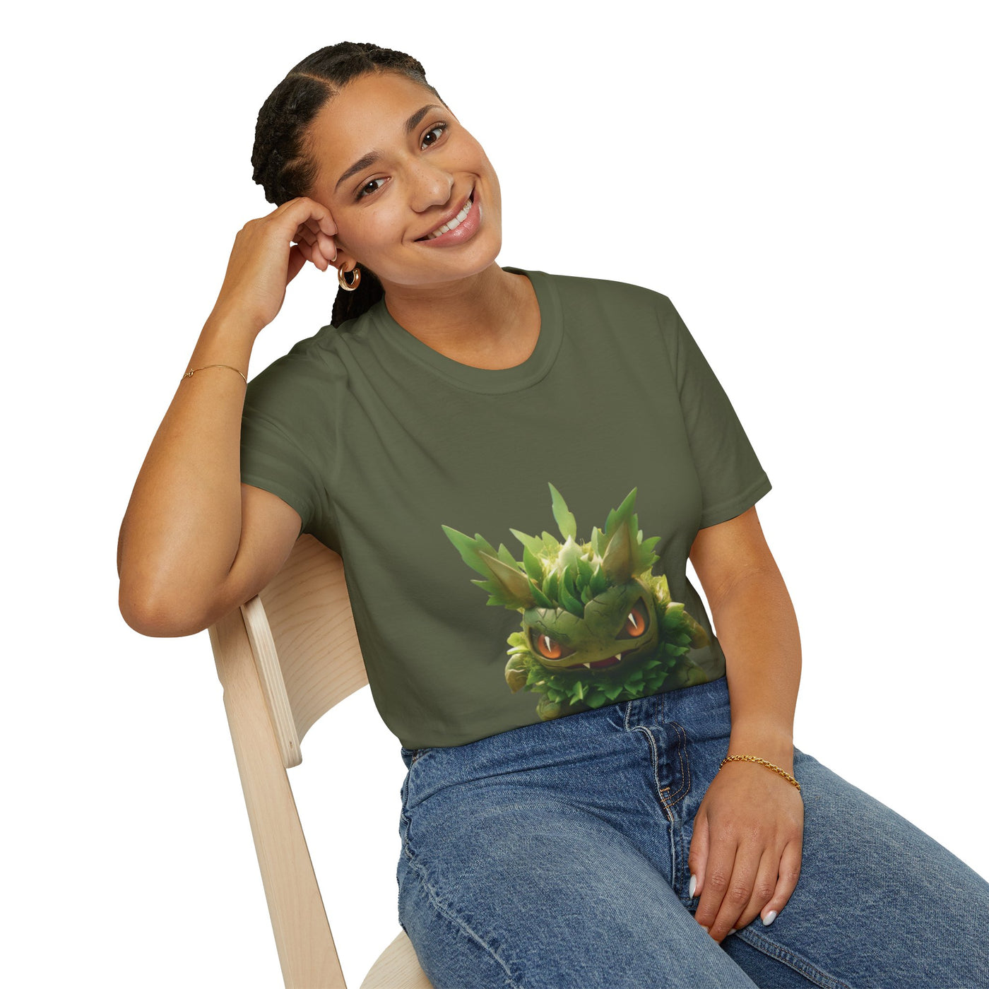 Cute Nature-Inspired Unisex Softstyle T-Shirt with Leaf Monster Design
